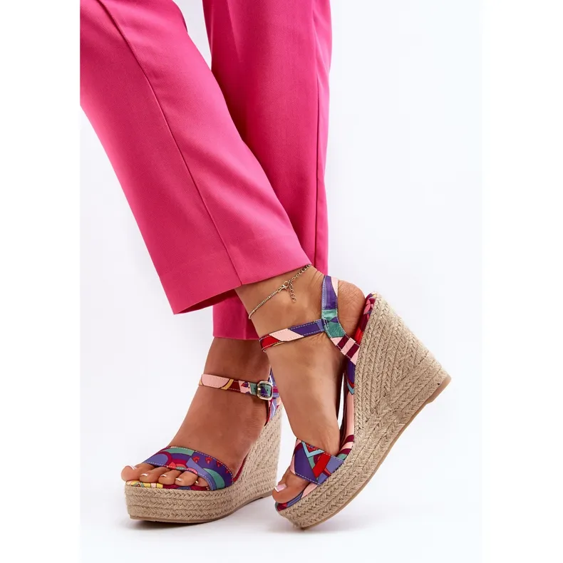 Patterned Wedge Sandals Made of Braided Multicolor Anihazra multicolored