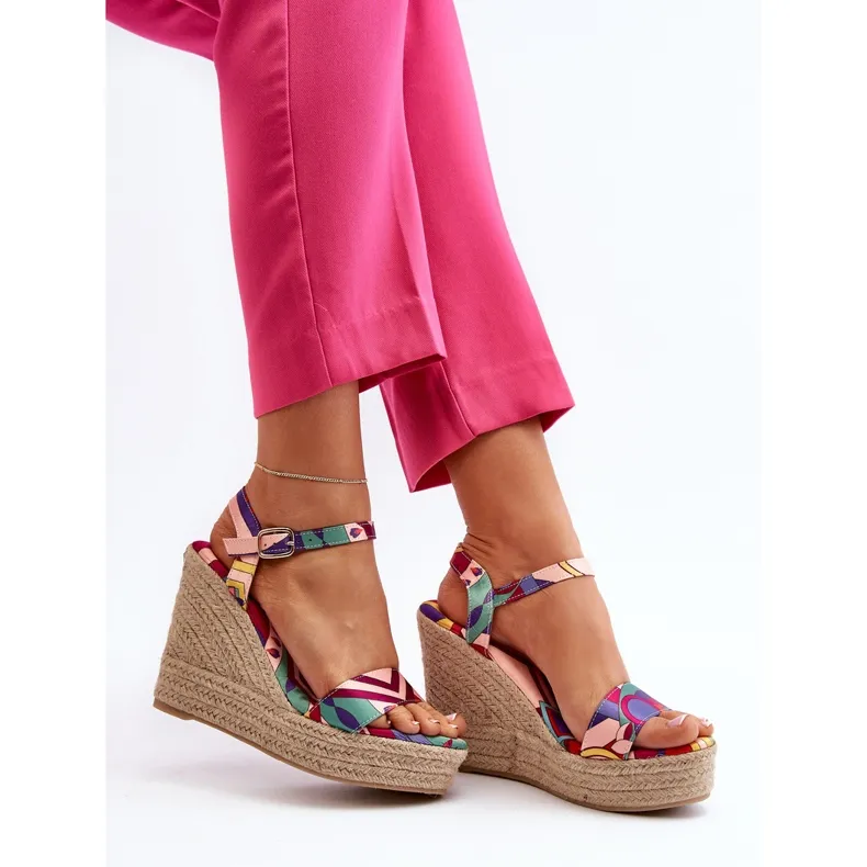Patterned Wedge Sandals Made of Braided Multicolor Anihazra multicolored