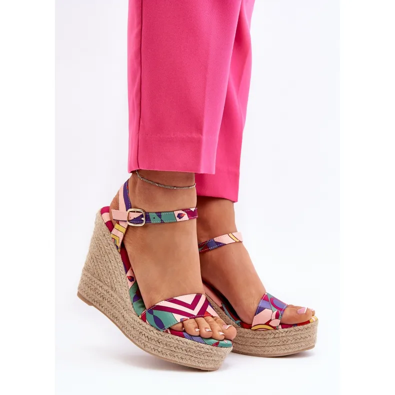 Patterned Wedge Sandals Made of Braided Multicolor Anihazra multicolored