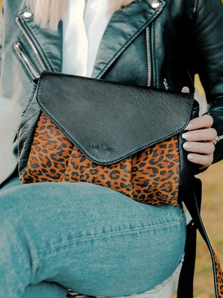 paulmarius leather shoulder bag Black - Suzon M Léopard Black | PAUL MARIUS