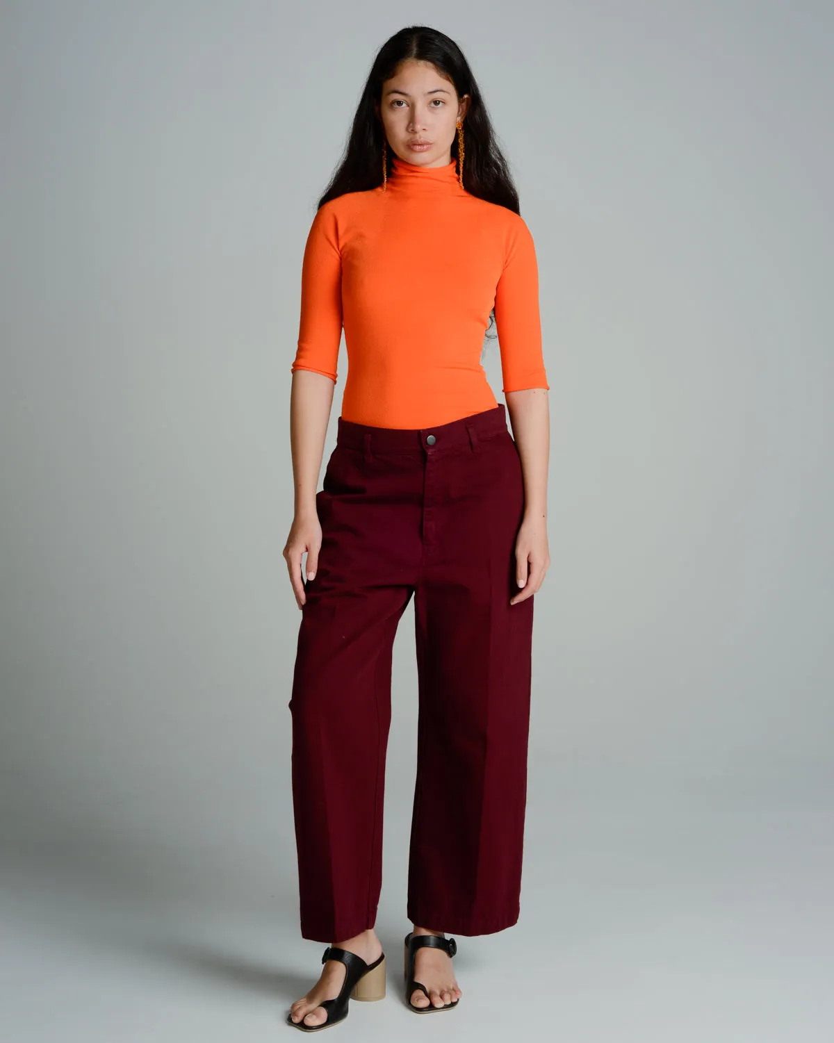 Pelanac Cropped Burgundy Denim Trousers