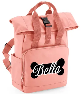 Personalised Dog Backpack Twin Handle Roll-Top Dog Bag Blush