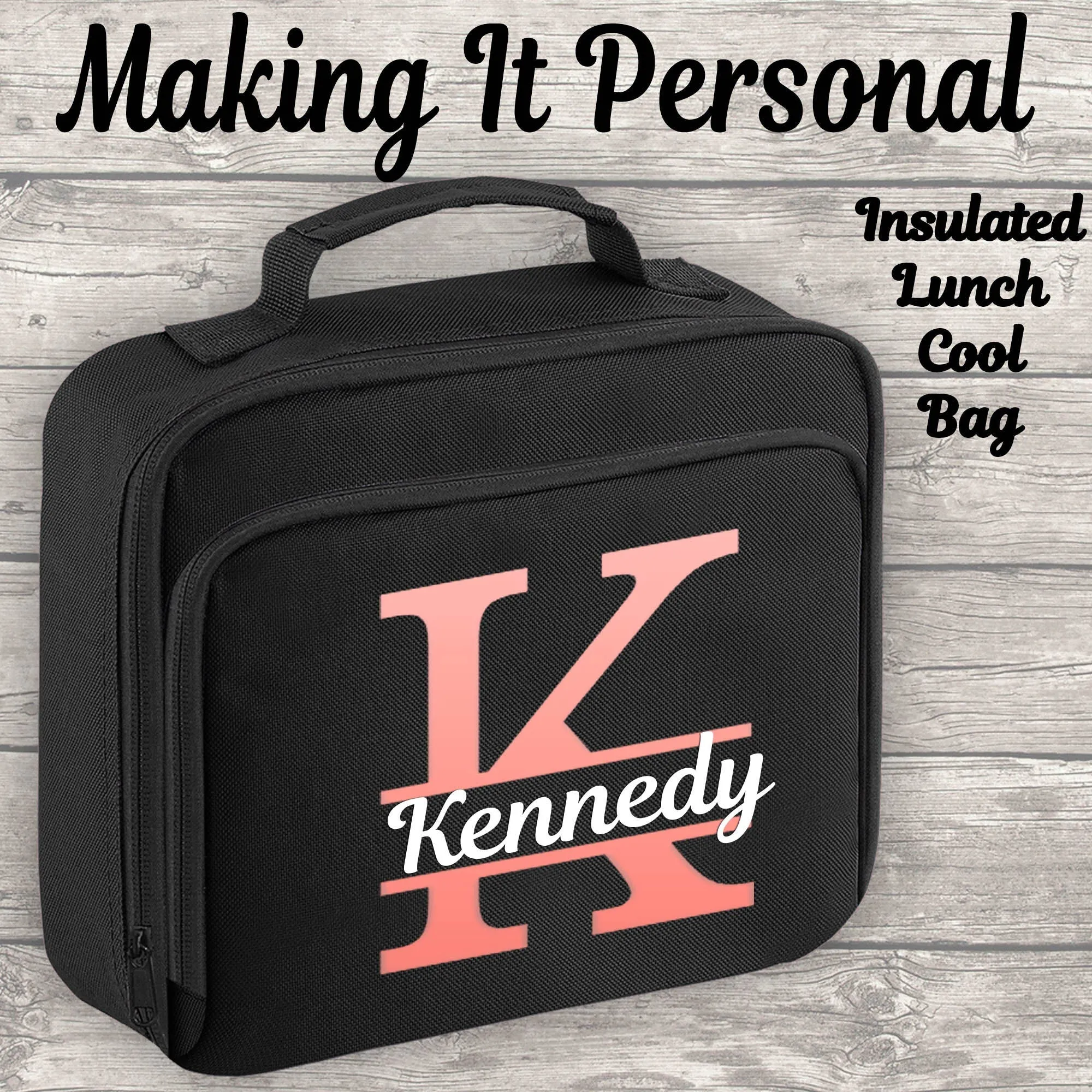 Personalised Initial and Name 18L Backpack Kids Lunch Bag Water Bottle and FREE Pencil Case ADD Your NAME Back To School Black