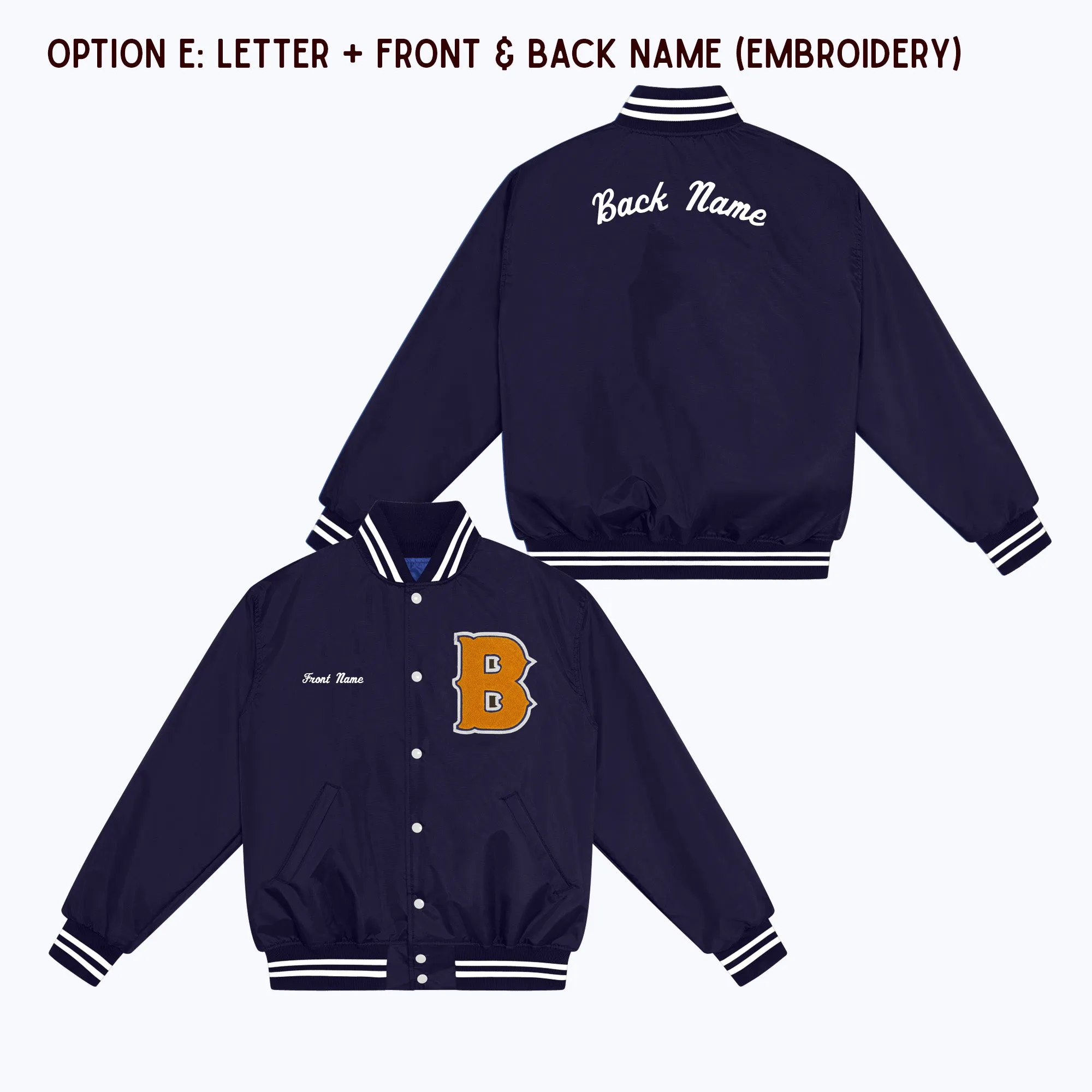 Personalized Adult Nylon Bomber Jacket NAVY/WHITE