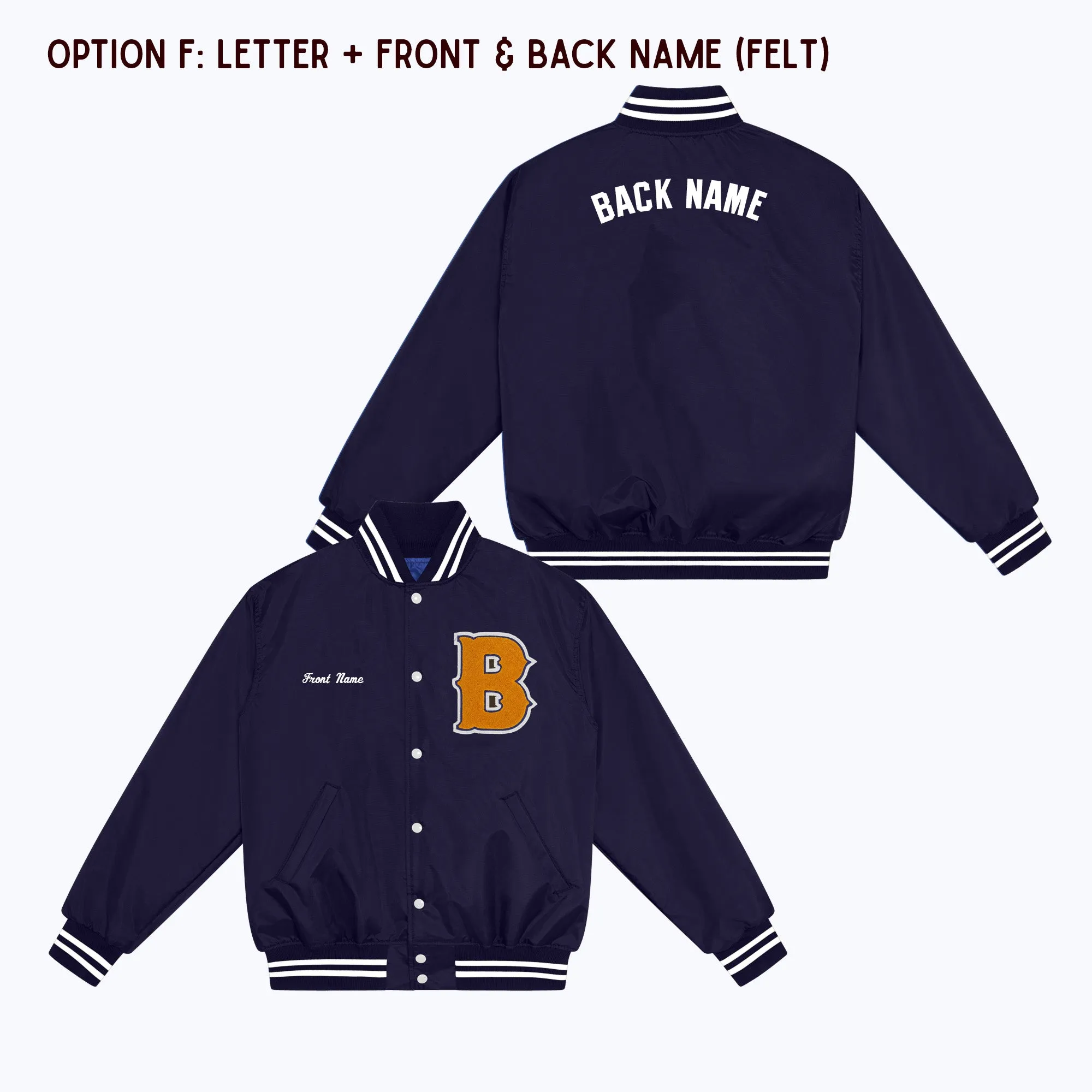 Personalized Adult Nylon Bomber Jacket NAVY/WHITE