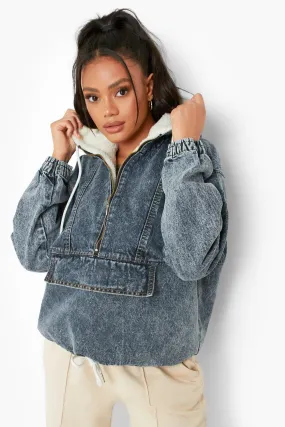 Petite Borg Lined Denim Hoodie