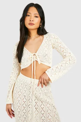Petite Crochet Tie Front Cardigan