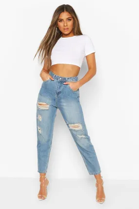 Petite Distressed High Waist Mom Jeans