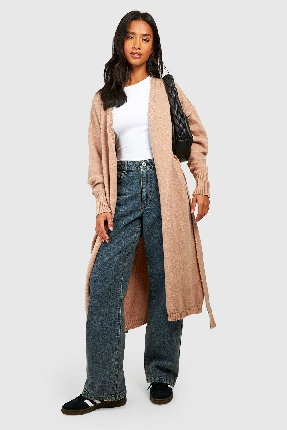 Petite Longline Belted Knit Cardigan