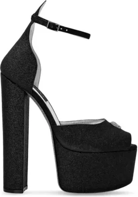 Philipp Plein 120mm glittered platform sandals Black
