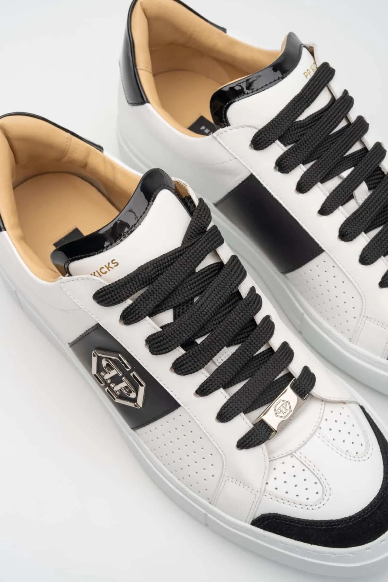 Philipp Plein Men’s Mix Leather Lo Top Sneakers White/Black MSC3917 PLE010N 0102
