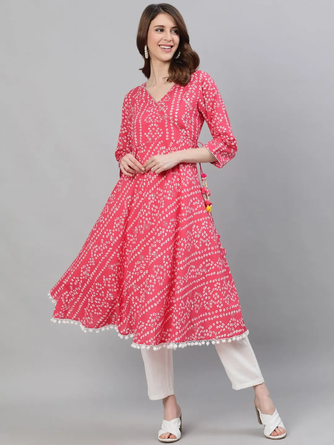 Pink Bandhani Anarkali Kurta