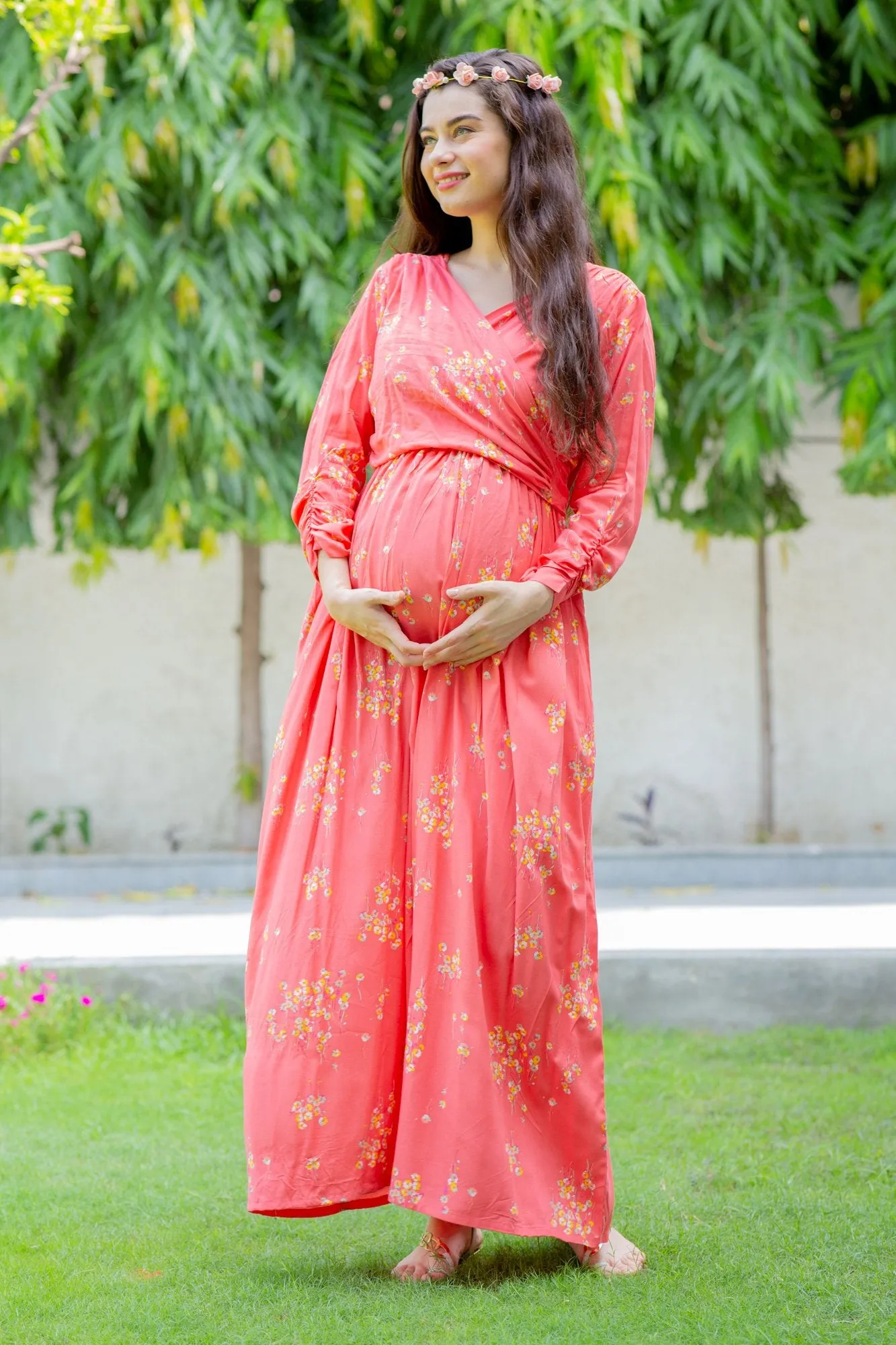 Pink Blush Floral Maternity & Nursing Wrap Dress