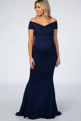 PinkBlush Navy Off Shoulder Wrap Maternity Photoshoot Gown/Dress