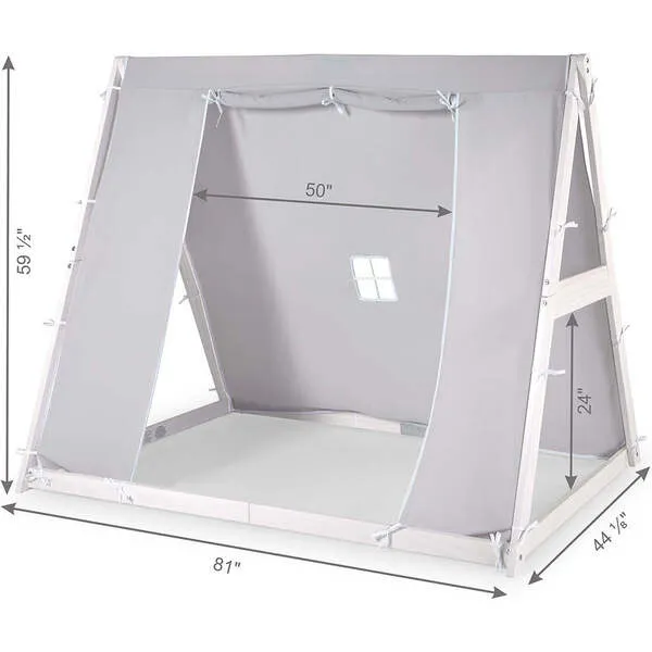 P'kolino Kid's Tent Twin Floor Bed, White Frame/Grey Tent