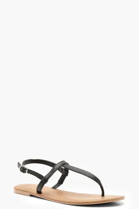 Plain Toe Thong Leather Sandals