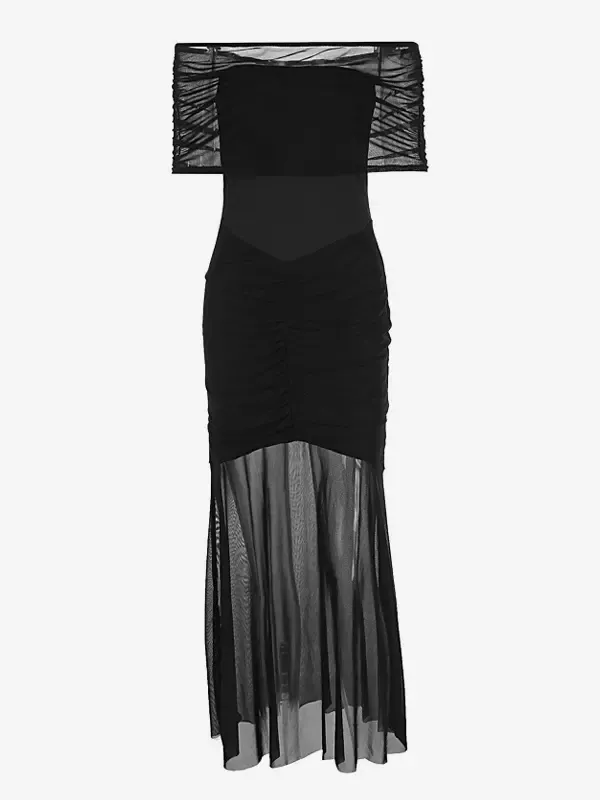 Pleated Maxi Dresses Off-Shoulder Sheer Semi-formal Party Long Dress For Women 2025