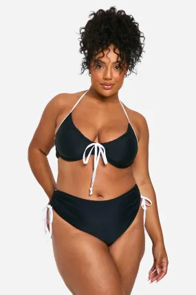 Plus Contrast Tie Front Bikini Top