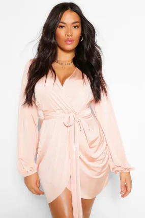 Plus Disco Slinky Belted Wrap Dress