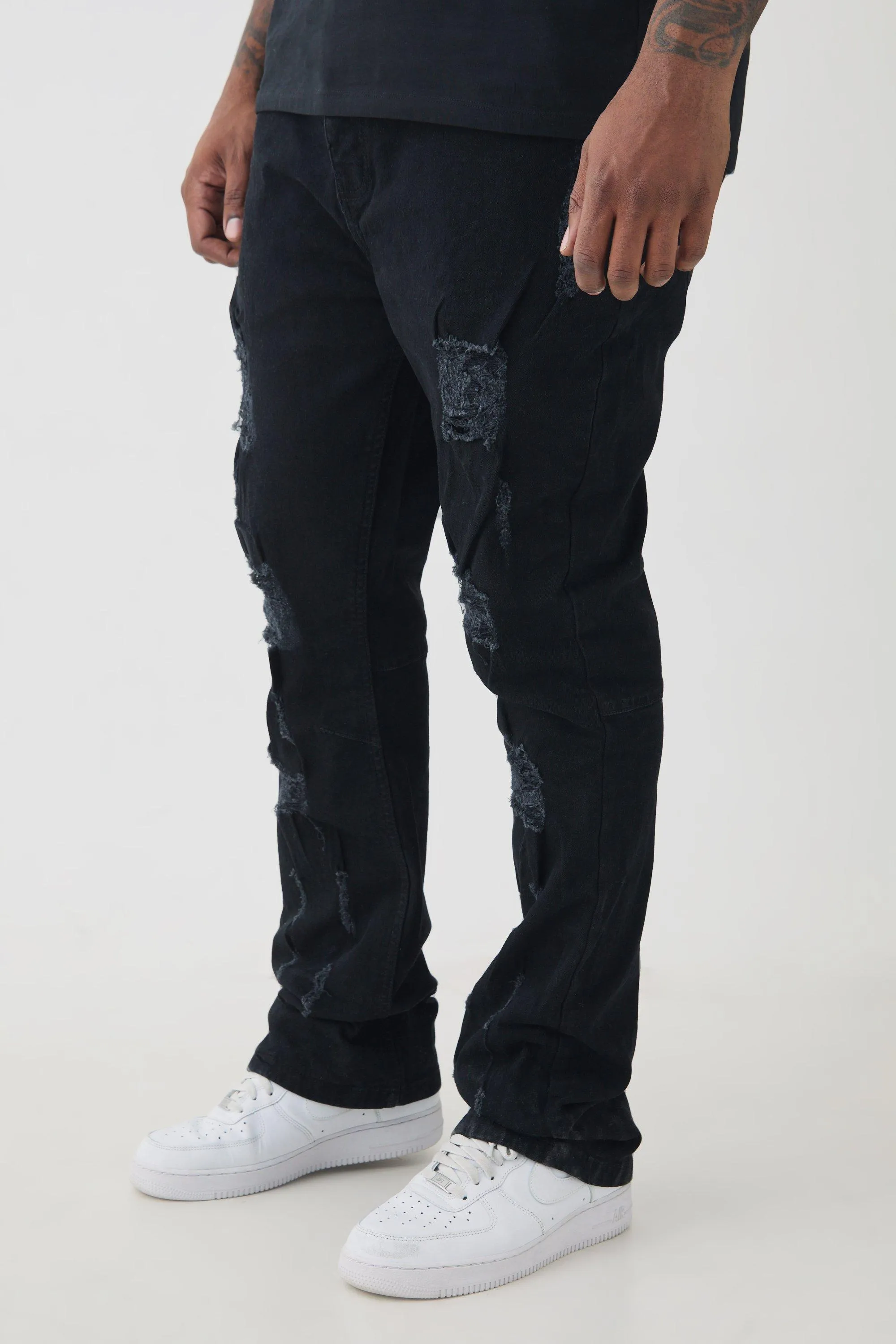 Plus Distressed Multi Ripped Skinny Flared Jeans