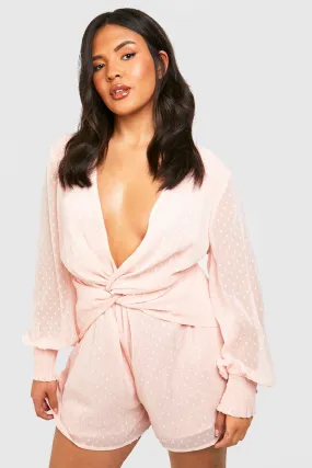 Plus Dobby Chiffon Ruffle Romper