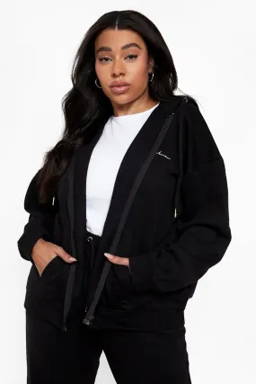 Plus Embroidered Oversized Zip Through Hoodie
