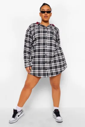 Plus Flannel Hoodie Overshirt Dress
