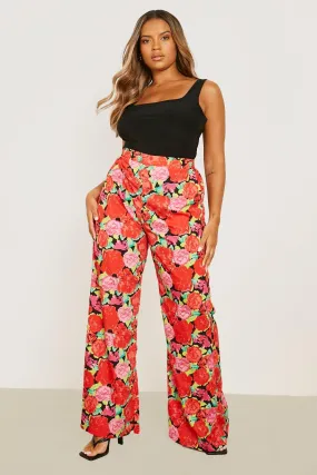 Plus Floral Woven Wide Leg Pants