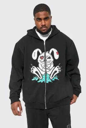 Plus Loose Evil Bunny Zip Through Hoodie
