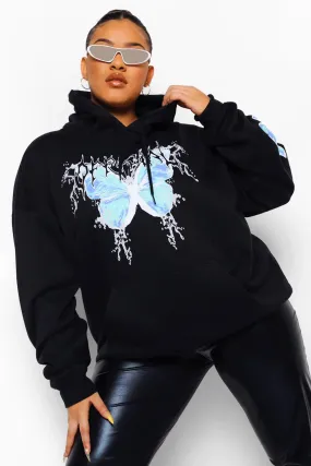Plus Official Butterfly Sleeve Print Hoodie