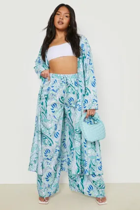 Plus Paisley Print Wide Leg Trousers