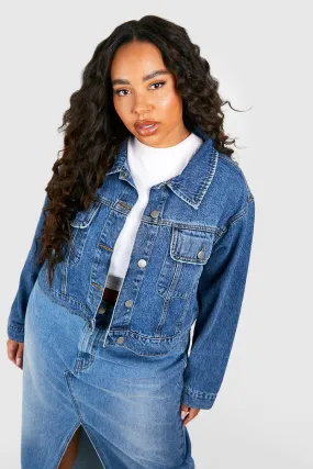 Plus Pocket Detail Cropped Denim Jacket