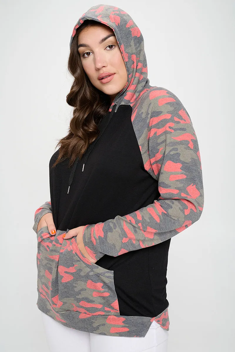 Plus Size Reignite Camo Long Sleeve Pocket Hoodie