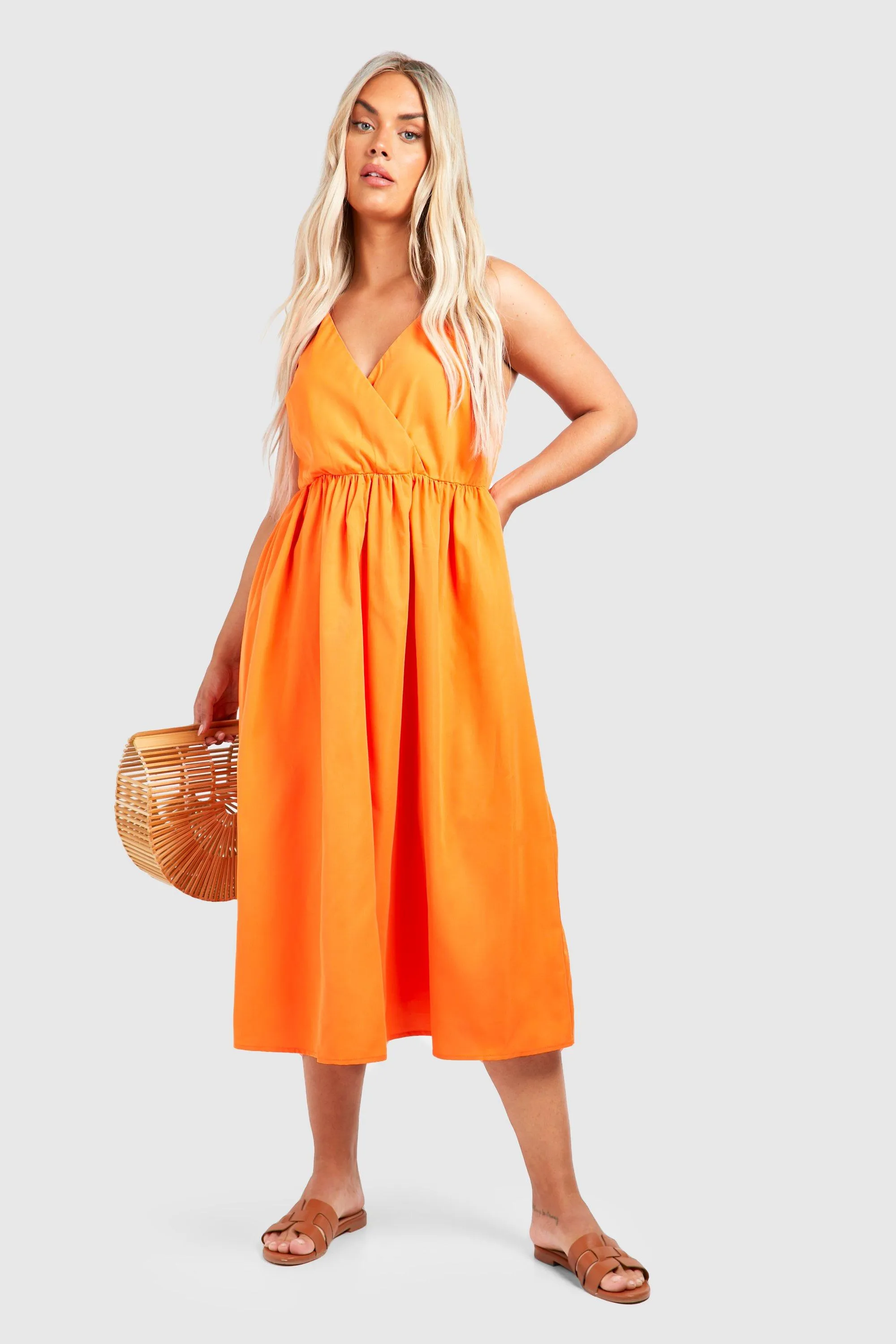 Plus Woven Wrap Midi Dress