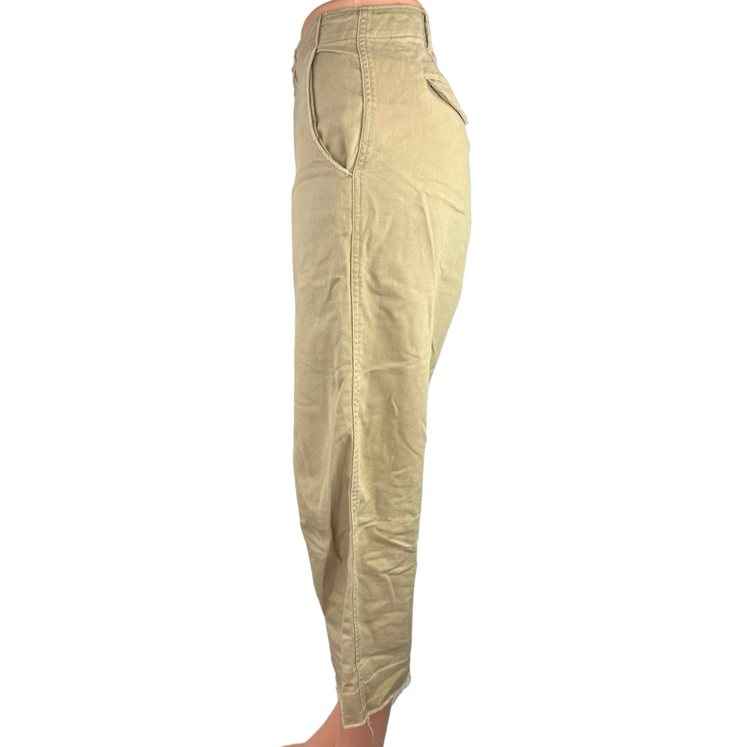 POLO Ralph Lauren Beige Straight Leg Frayed Raw Hem Cropped Trouser Pants Sz 0