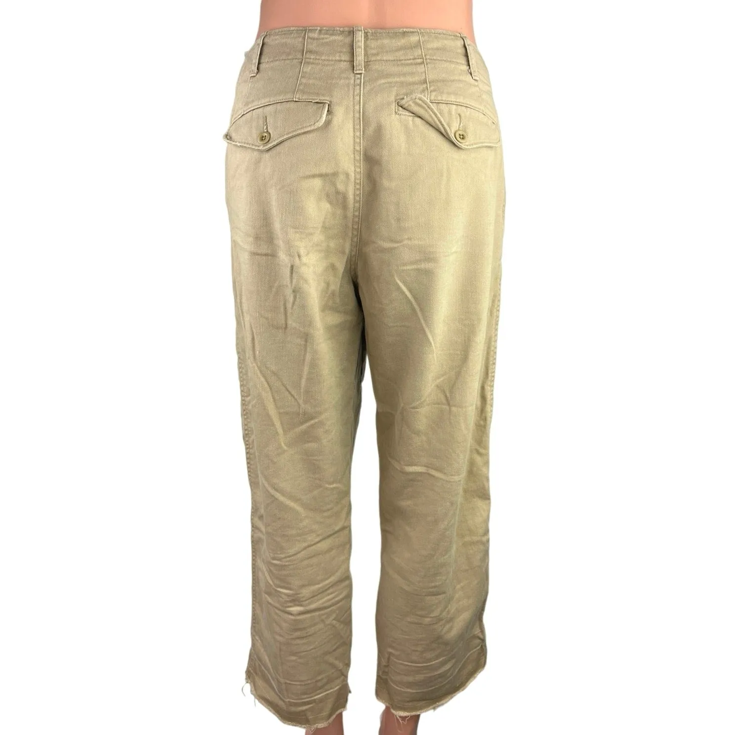 POLO Ralph Lauren Beige Straight Leg Frayed Raw Hem Cropped Trouser Pants Sz 0