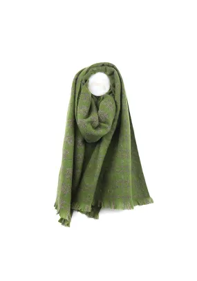 Pom Crosshatch Check Scarf, Green