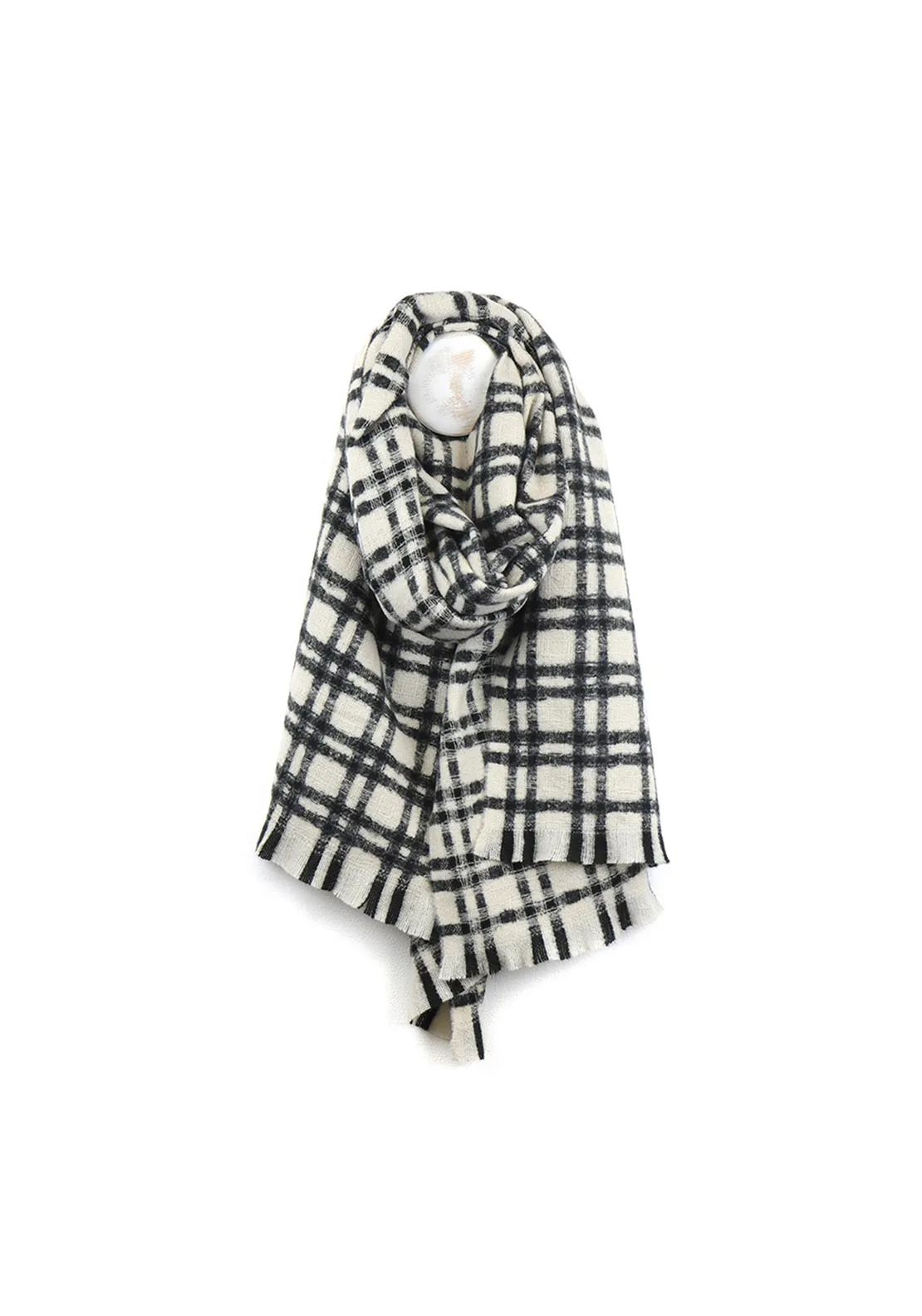 Pom Monochrome Crosshatch Check Scarf, Black and White