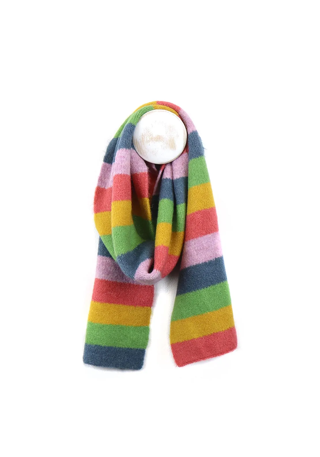 Pom Striped Knit Scarf, Rainbow