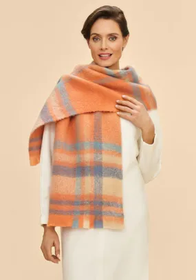 Powder Brielle Checked Wool Scarf, Orange