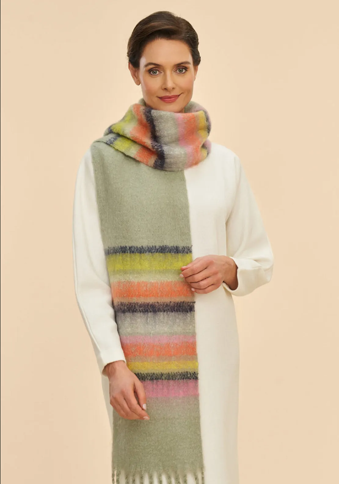 Powder Sammy Cosy Striped Scarf, Green