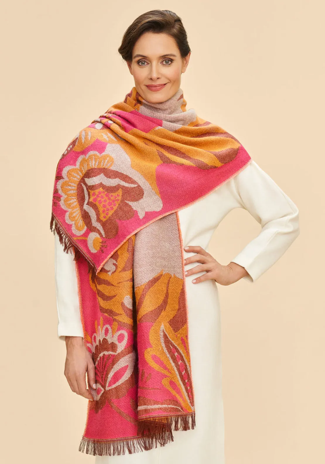 Powder Thrill of the Tiger Woven Scarf, Fuchsia