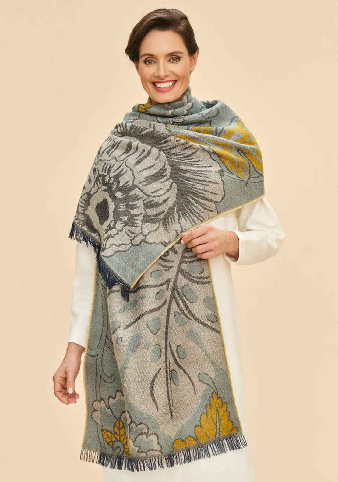 Powder Wild Floral Woven Scarf, Ice & Yellow