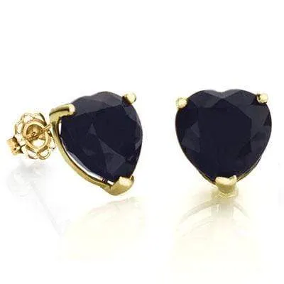 PRECIOUS 0.9 CARAT TW (2 PCS) GENUINE BLACK SAPPHIRE 10K SOLID YELLOW GOLD EARRI