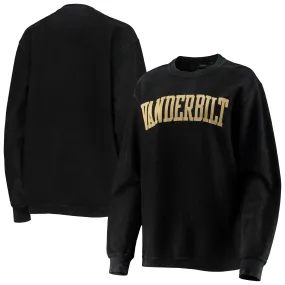 Pressbox Vanderbilt Commodores Women's Black Comfy Cord Vintage Wash Basic Arch Pullover Sweatshirt