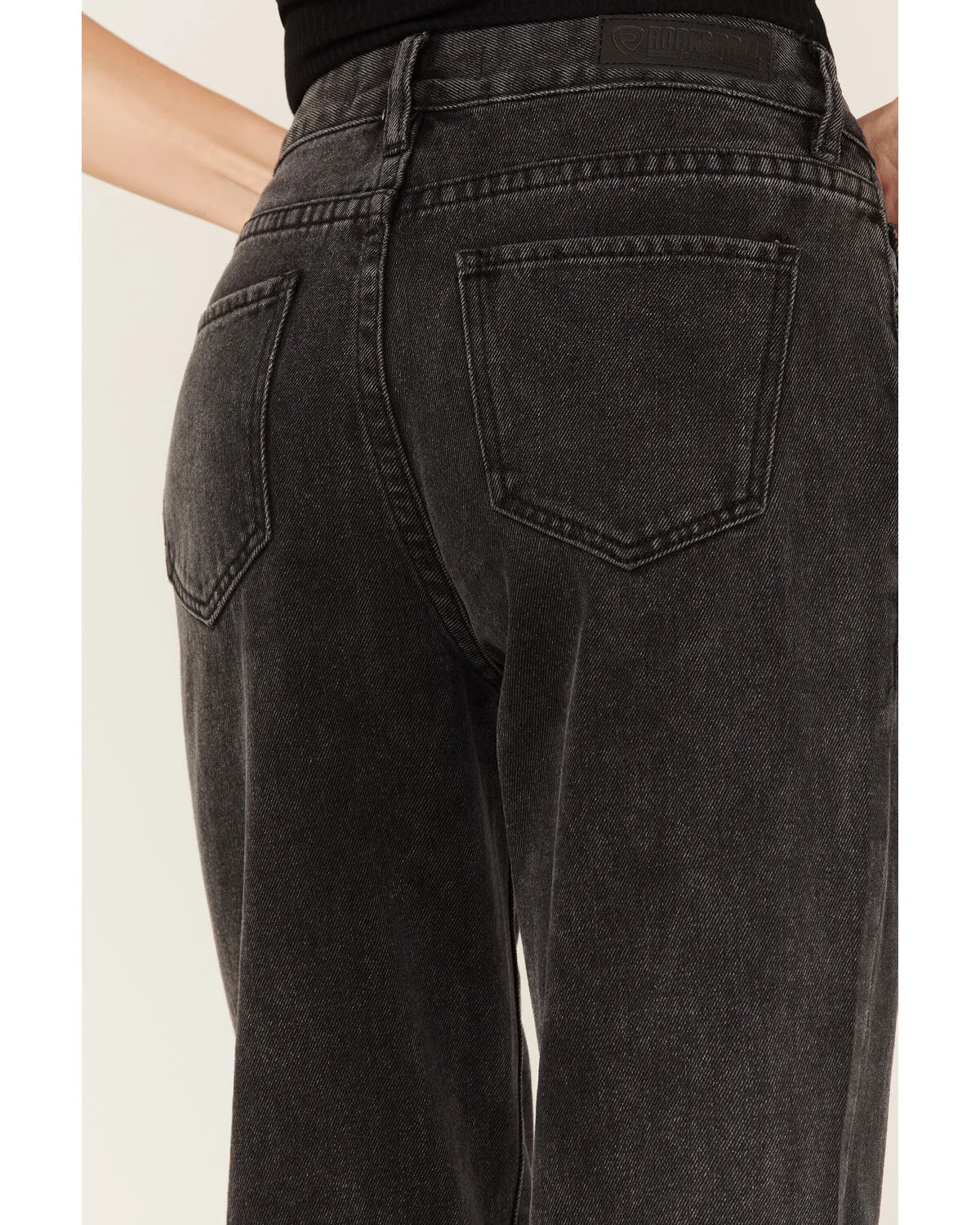 Product Name:  Rock & Roll Denim Women's Dark Wash High Rise Fringe Cropped Straight Jeans