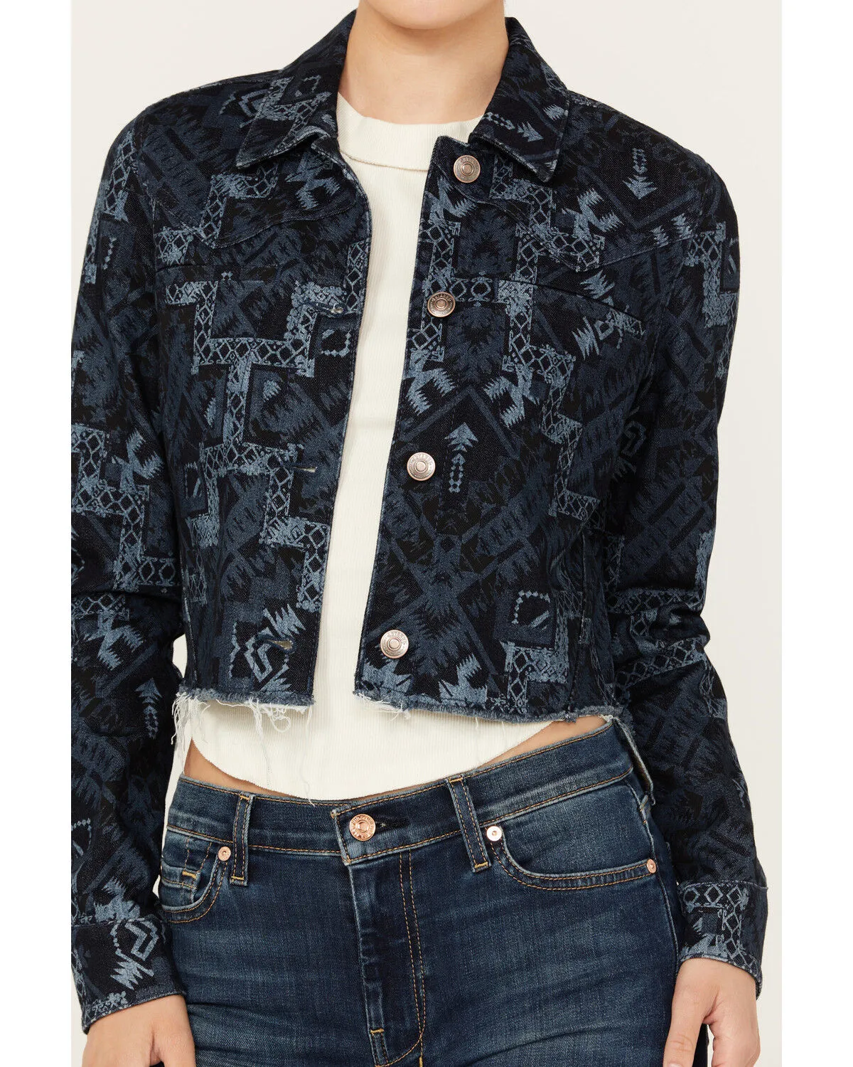 Product Name:  Shyanne Women's Printed Cropped Frayed Jacket