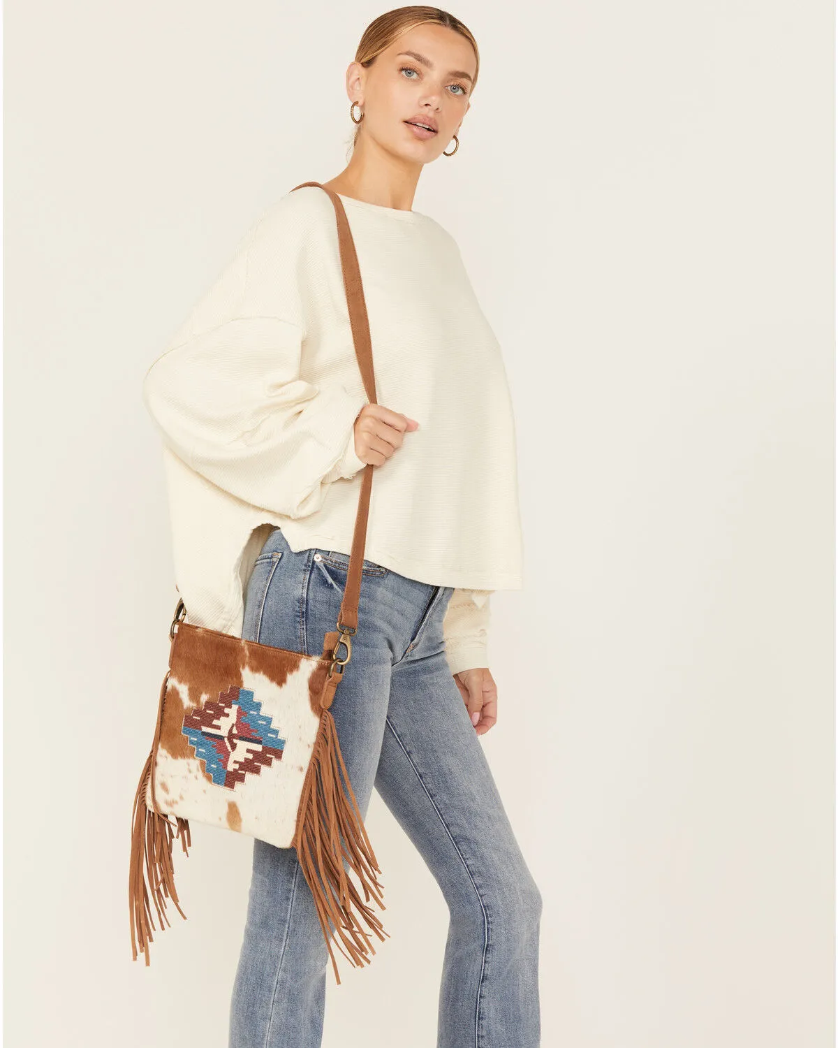Product Name:  Shyanne Women's Summer Moon Hairon Southwestern Seed Bead Crossbody Bag