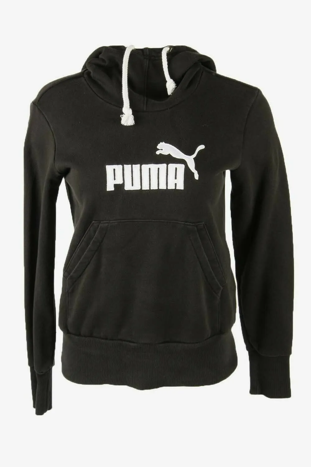 Puma Hoodie Vintage Pullover Logo Pockets Retro 90s Black Size UK 10 - Pepper Tree London