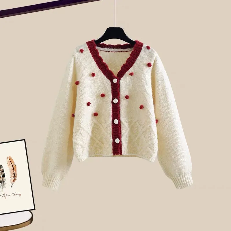 Pure and sweet suit for women in autumn new women's dopamine with a sweater rose red skirt two-piece set